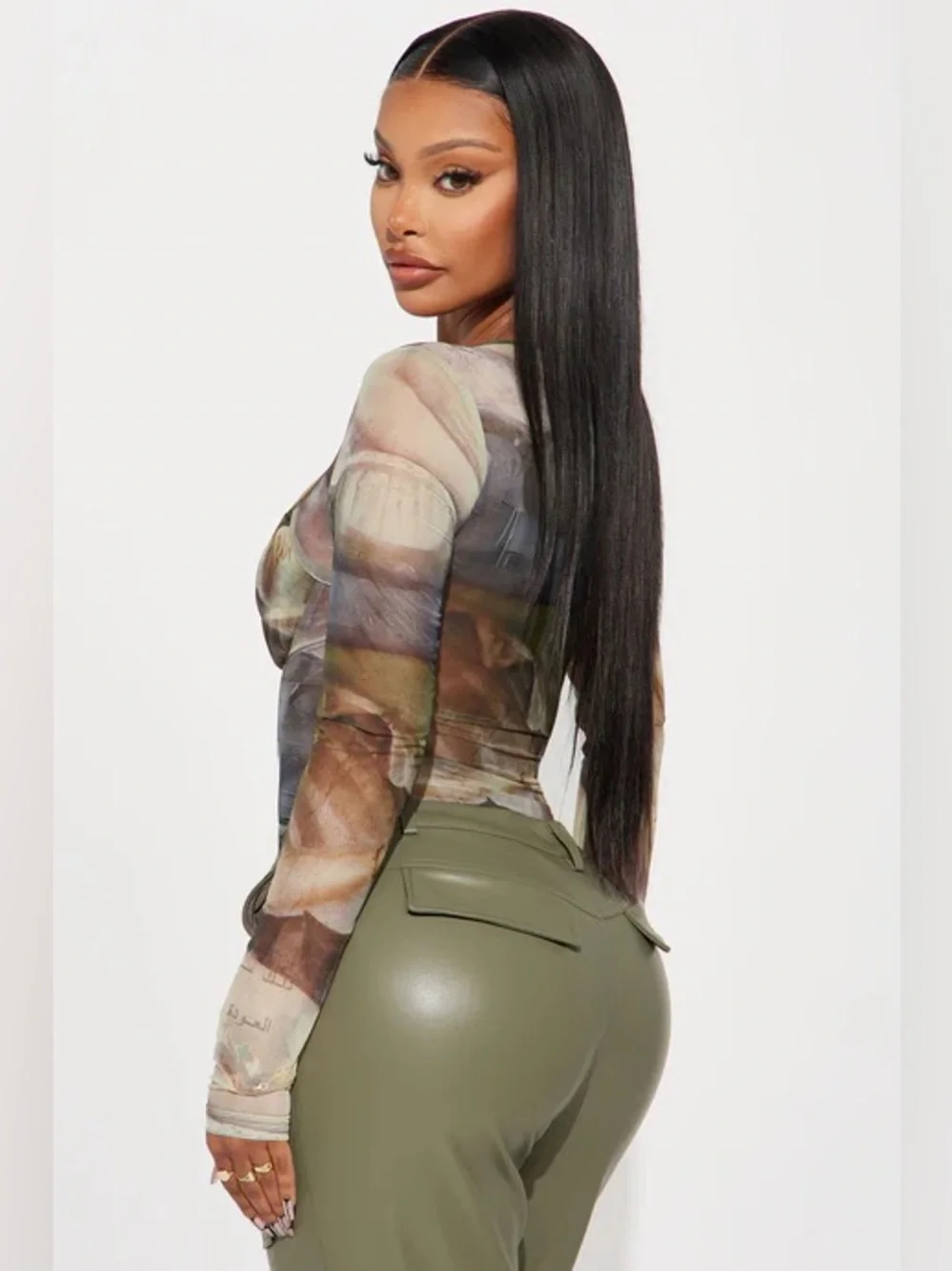 Fashion Nova Green Mesh Bodysuit - Picture 3 of 6